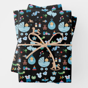 Baby Shower Blue/Black Wrapping Paper