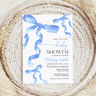 Baby Shower Blue Bow Invitation