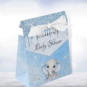 Baby Shower blue boy cute elephant glitter  Favour Box