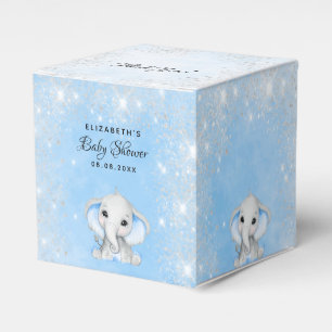 Baby Shower blue boy cute elephant glitter Favour Box