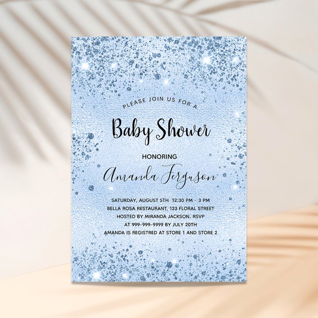 Baby Shower blue boy sparkles luxury Invitation (Creator Uploaded)