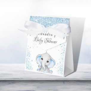 Baby Shower blue boy white cute elephant Favour Box