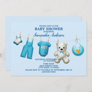 Baby Shower Blue Boys Beautiful Elegant Invitation