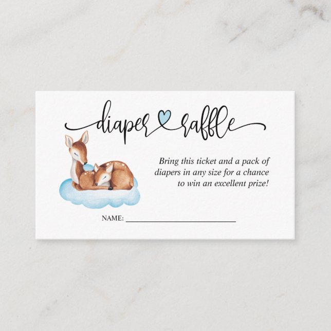 Baby Shower Blue Cloud Deer Diaper Raffle Enclosure Card (Front)