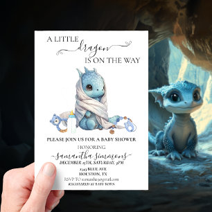 Baby Shower Blue Dragon Watercolor Acrylic Invitations