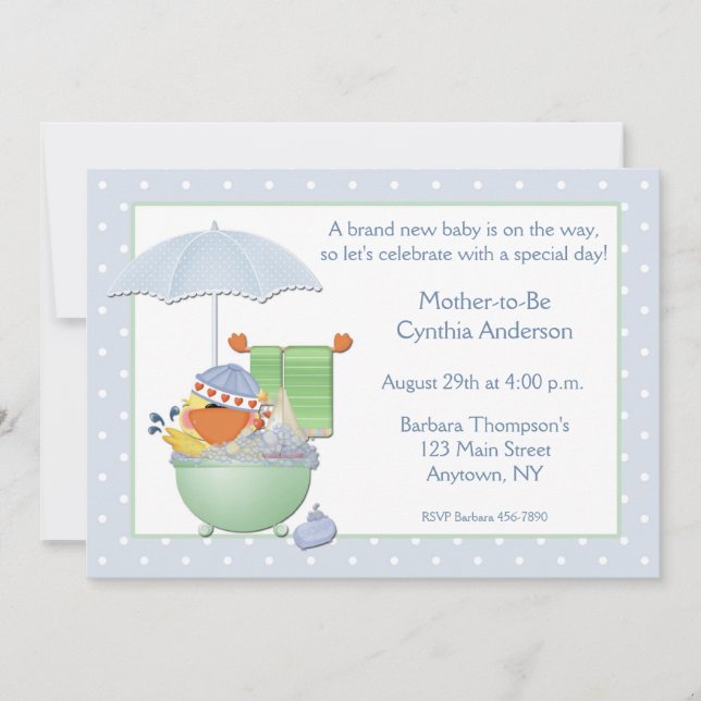 Baby Shower Blue Duck Bath Invitation (Front)