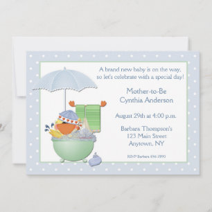 Baby Shower Blue Duck Bath Invitation
