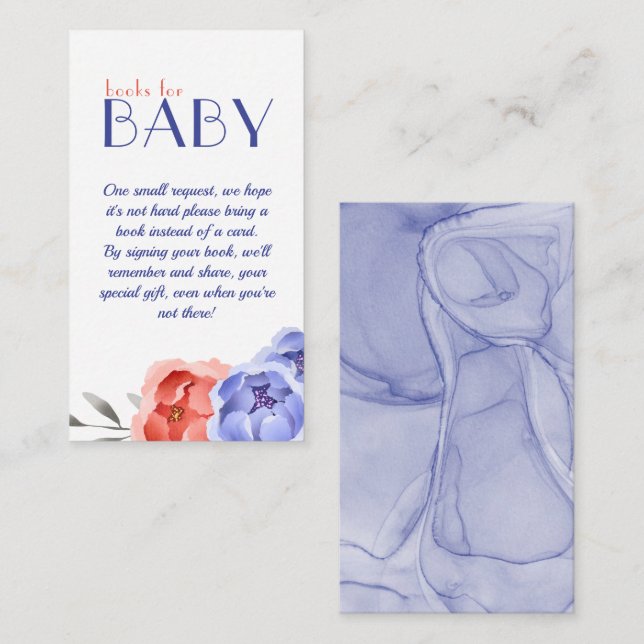 Baby Shower Blue Elegant Floral Books For Baby Enclosure Card (Front/Back)