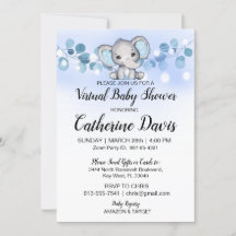 Baby Shower BLUE ELEPHANT theme boy Invitation
