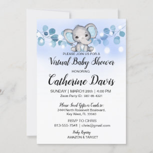 Baby Shower BLUE ELEPHANT theme boy Invitation