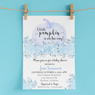 Baby Shower Blue Floral Boy Pumpkin Fall Autumn Invitation