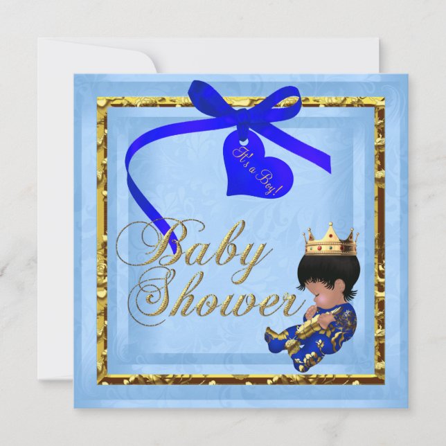 Baby Shower Blue Gold Boy Prince Invitation (Front)
