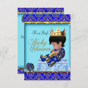 Baby Shower Blue Gold Boy Prince Invitation
