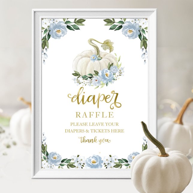 Baby Shower Blue Gold Diaper Raffle Game Sign (Creator Uploaded)
