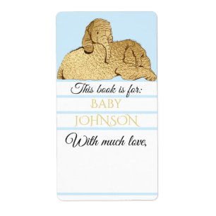 Baby Shower Blue Gold Elephant Bookplate Sheet 8