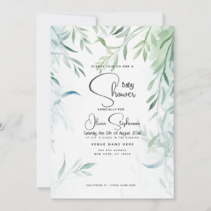 Baby Shower- Blue Green Willow Foliage  Invitation
