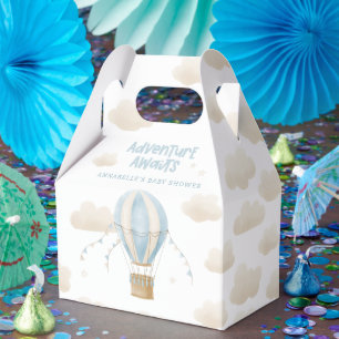 Baby shower blue hot air balloon adventure awaits favour box