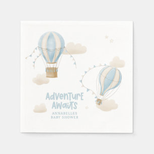 Baby shower blue hot air balloon adventure awaits napkin