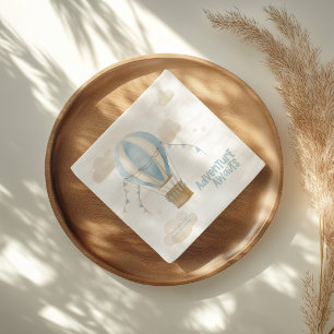 Baby shower blue hot air balloon adventure awaits napkin