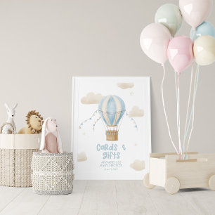 Baby shower blue hot air balloon adventure awaits poster