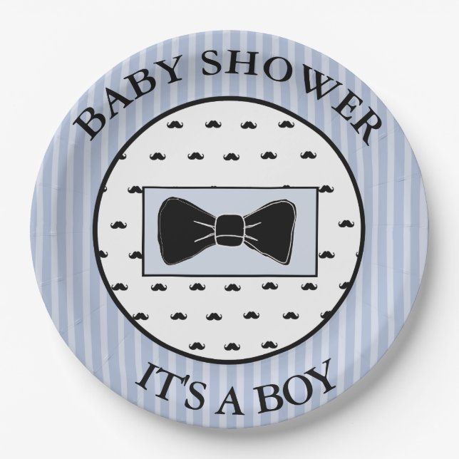 Baby Shower  Blue Moustache and Bowtie Plates (Front)