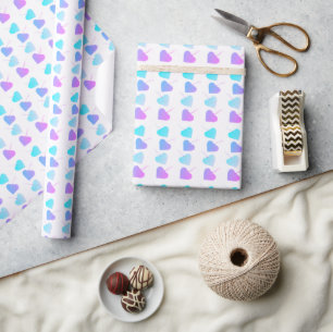 Baby Shower Blue, Purple and Pink Hearts Wrapping Paper