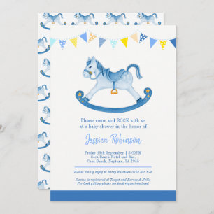 Baby shower blue rocking horse invitations