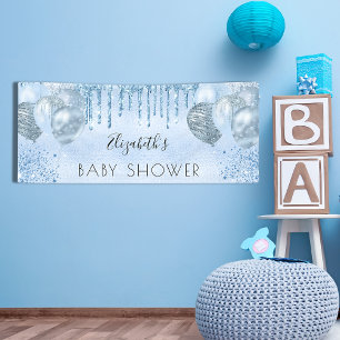 Baby Shower blue silver glitter balloons boy Banner