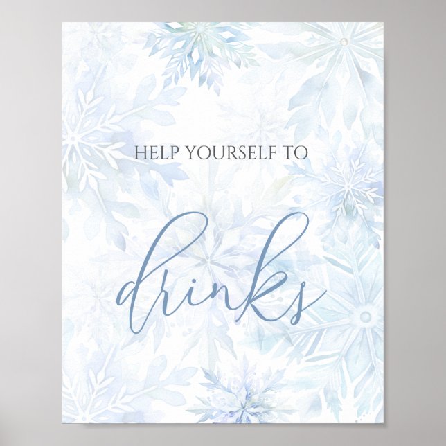 Baby Shower Blue Snowflake Drinks Poster (Front)