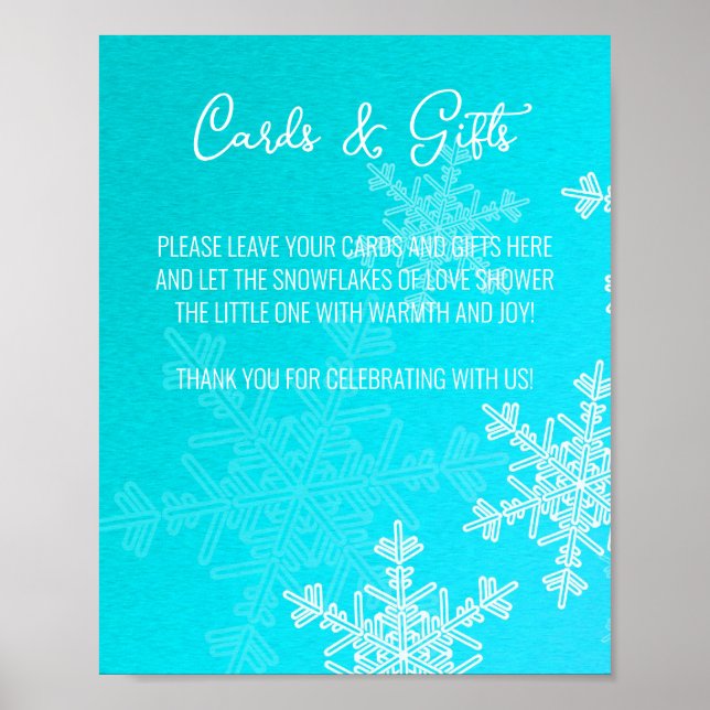 Baby Shower Blue Snowflakes Cards and Gifts Sign (Front)