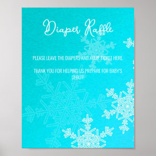 Baby Shower Blue Snowflakes Diaper Raffle Sign