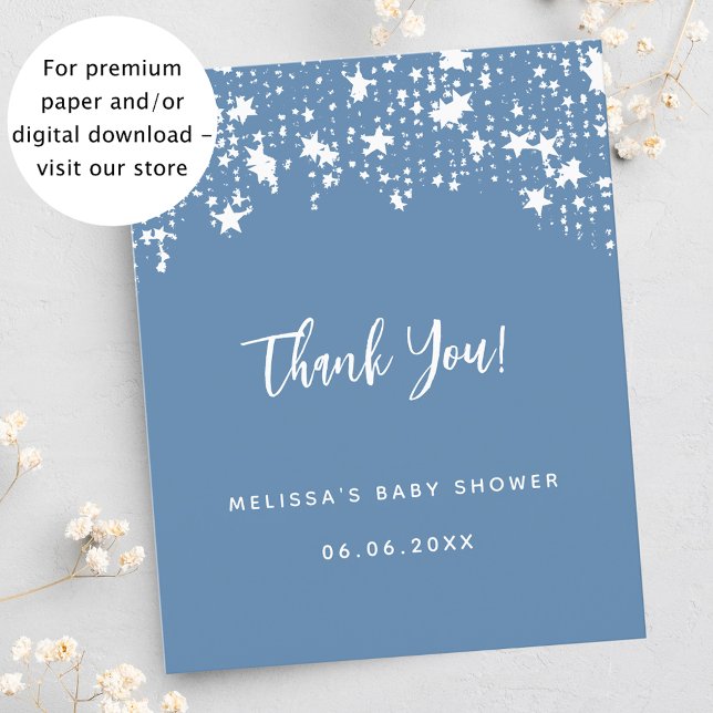 Baby Shower blue stars budget thank you card (Creator Uploaded)
