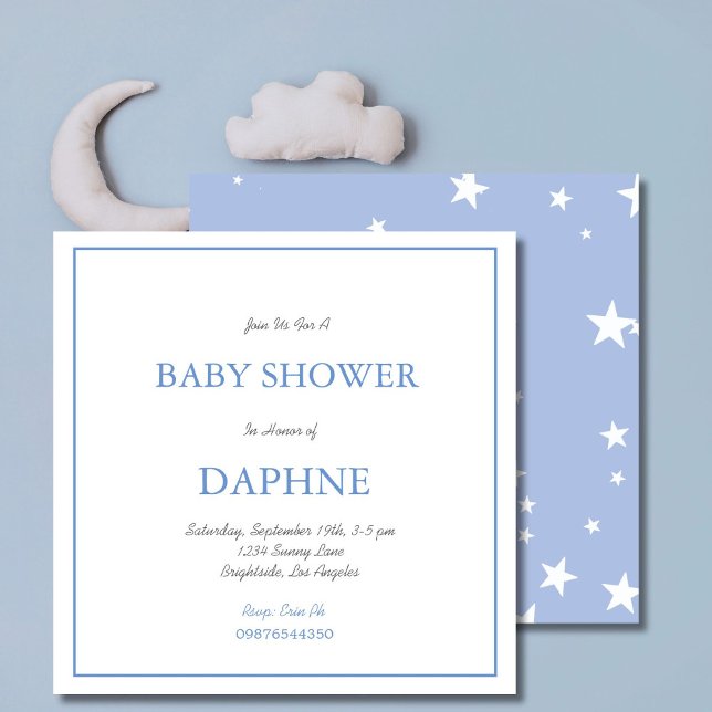 Baby Shower Blue Stars Square Invitation (Creator Uploaded)