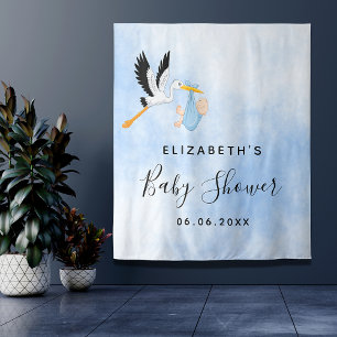 Baby Shower blue stork boy cute Tapestry