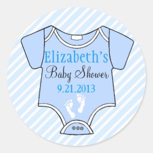 Baby Shower Blue Stripes Classic Round Sticker