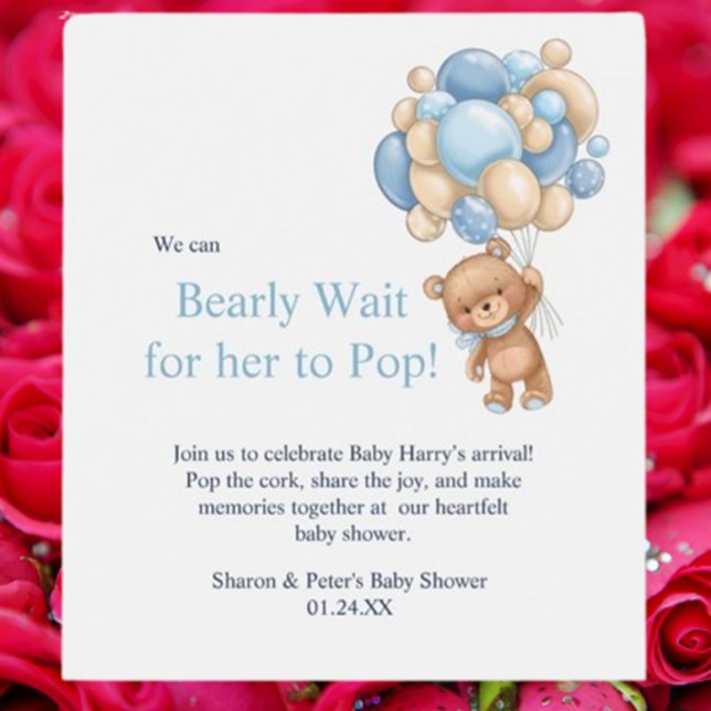 baby shower blue teddy wine label (Make your baby shower unforgettable with a charming blue teddy wine label.)