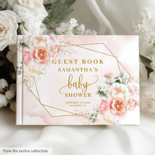Baby shower blush pink and gold floral guest book