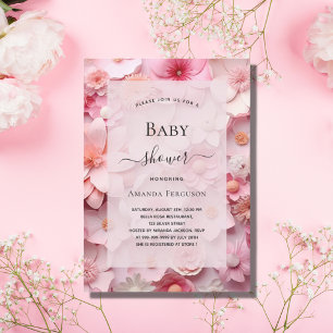 Baby Shower blush pink flowers girl Invitation Postcard