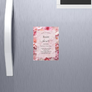 Baby Shower blush pink flowers girl luxury Magnetic Invitation