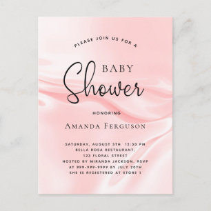 Baby shower blush pink satin silk invitation postcard