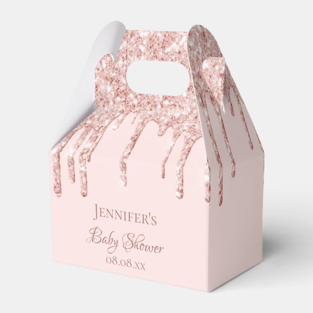 Baby Shower blush rose gold glitter drips name Favour Box (Front Side)