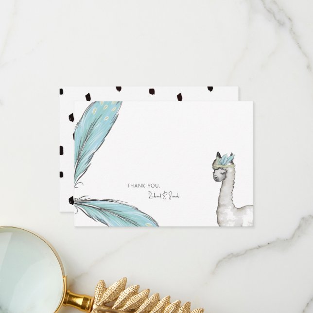 Baby Shower Boho Llama Custom Thank You Note Card (Front/Back In Situ)