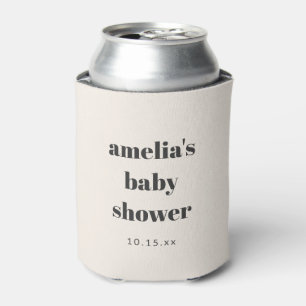 Baby Shower Bold Retro Ivory Personalised Mum Name Can Cooler