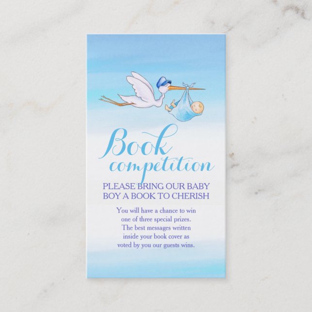 Baby shower book competition boy stork art cards (Front)