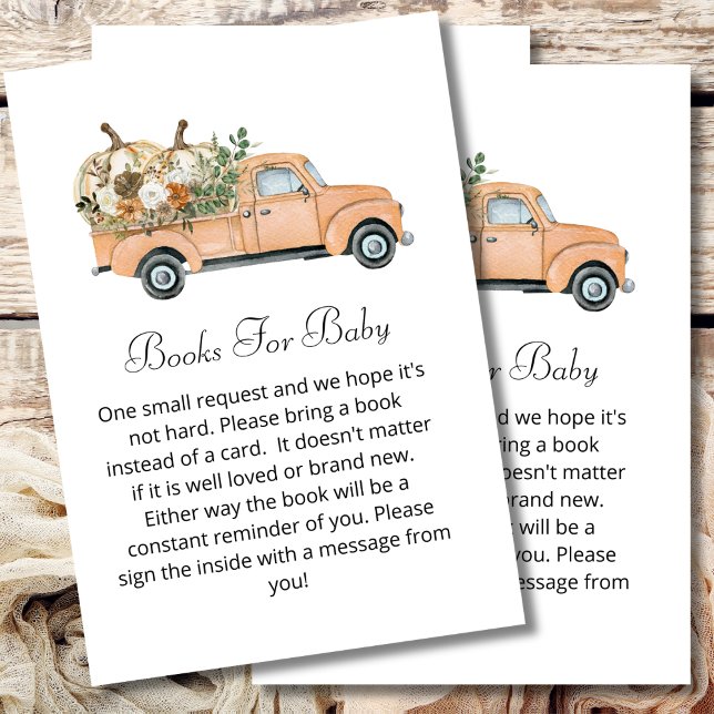 Baby shower book fall pumpkin rustic brown floral enclosure card (Creator Uploaded)