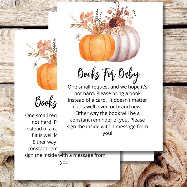 Baby shower book fall pumpkin rustic brown floral enclosure card (Creator Uploaded)