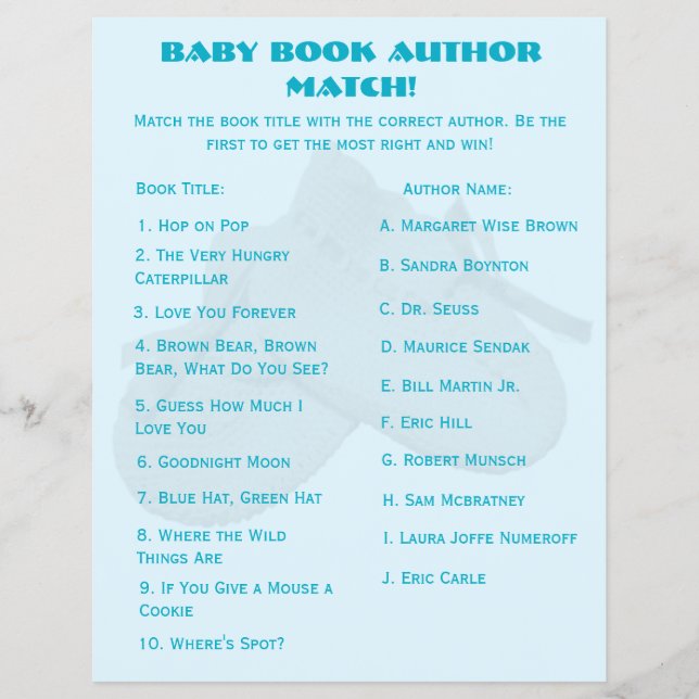 Baby Shower Book Matching Game Flyer (Front)