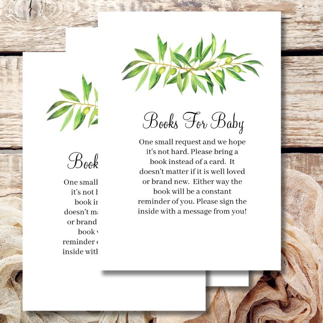 Baby shower book olive branch sage greenery enclosure card (Creator Uploaded)