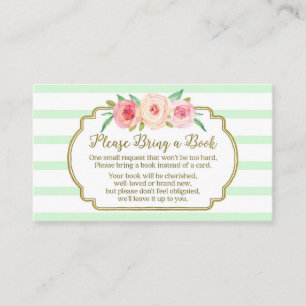 Baby Shower Book Request Card Pink Floral Mint