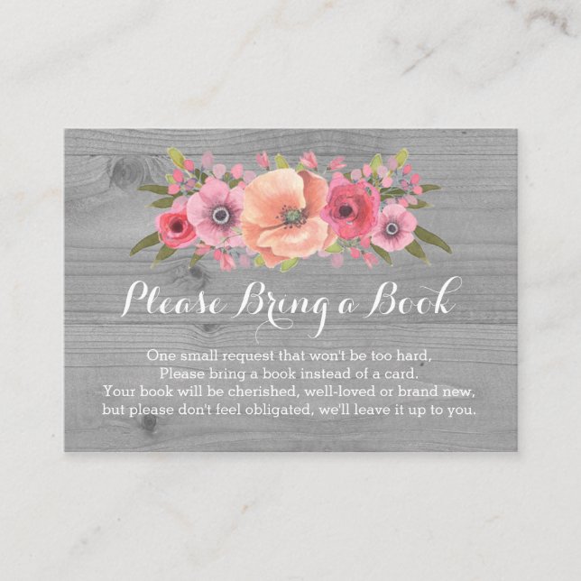 Baby Shower Book Request Card Rustic Wood Floral (Front)